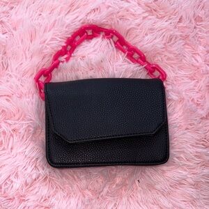 Chic Black Mini Bag with Pink Chain